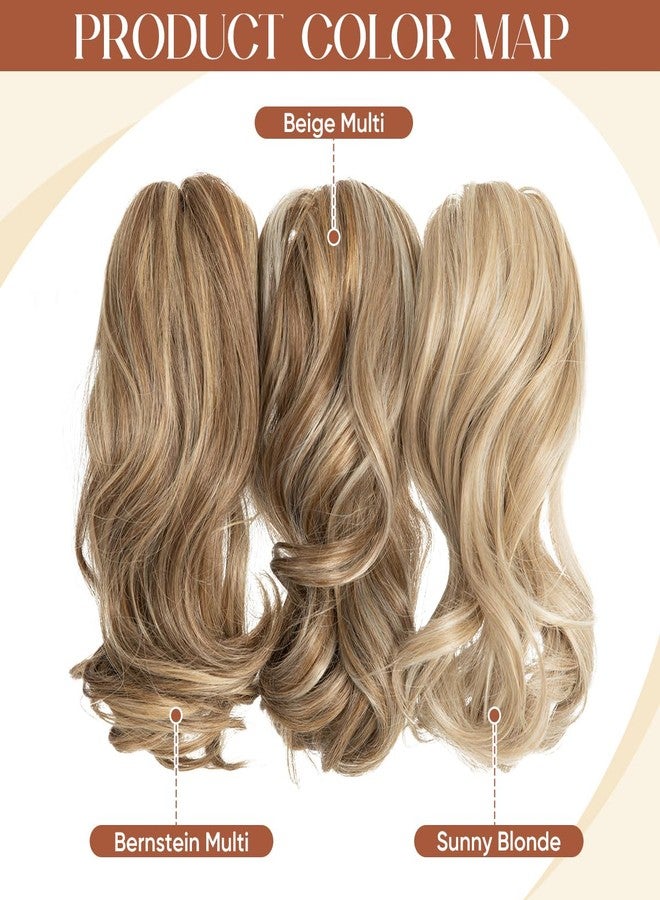 youngways 2 PCS Ponytail Extensions Claw Clip Short Pony Tails Wavy Curly Synthetic Hairpieces for Women 12 Inch + 14Inch Set Sunny Blonde - Image 3